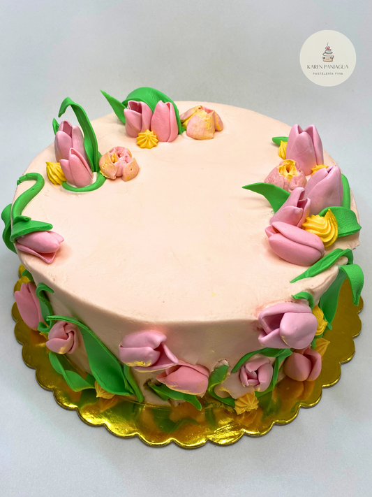 TORTA MEDIANA DECORADA CON FLORES